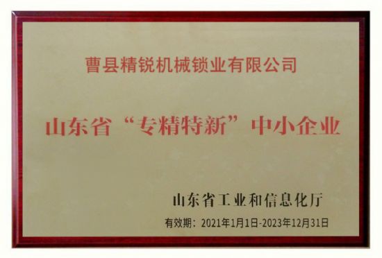 点击查看详细信息<br>标题：2021年，我公司被山东省工业和信息化厅评为：山东省“专精特新”中小企业。 阅读次数：1050